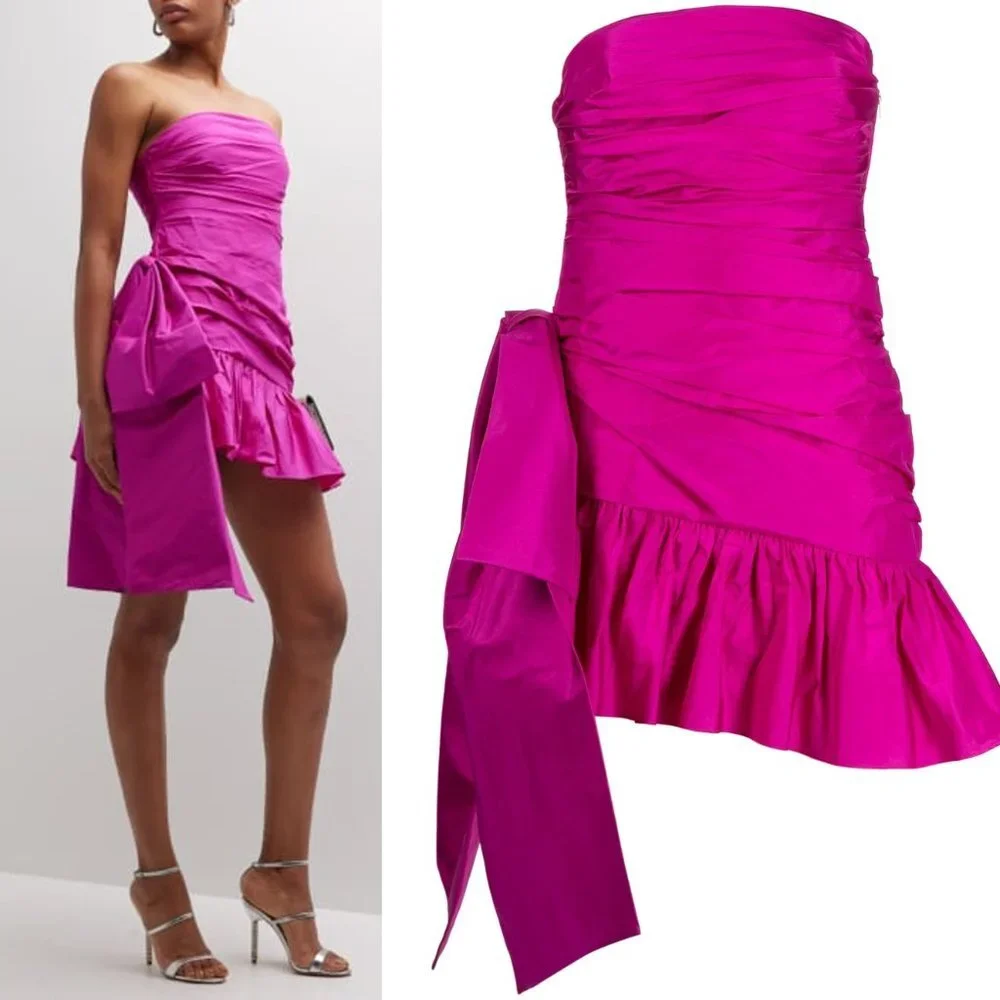 LoveShackFancy NEW Noble Bow Silk Formal Flirty Fuschia Mini Dress Size 12 - Picture 14 of 14
